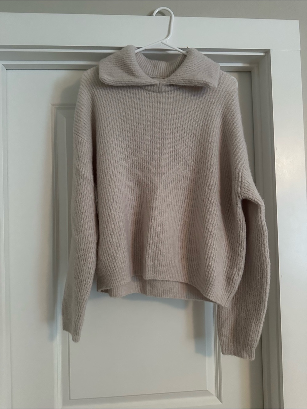 Velvet by Graham & Spencer Cream Ribbed Funnel Neck Sweater